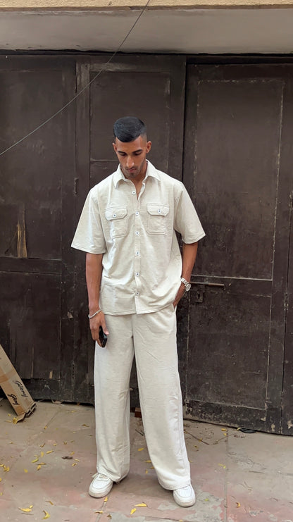 French Terry Men's Shirt Co-ord White Melange