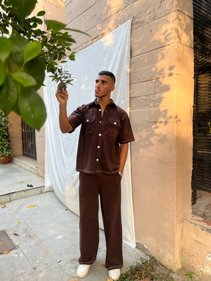 French Terry Men's Shirt Co-ord Brown