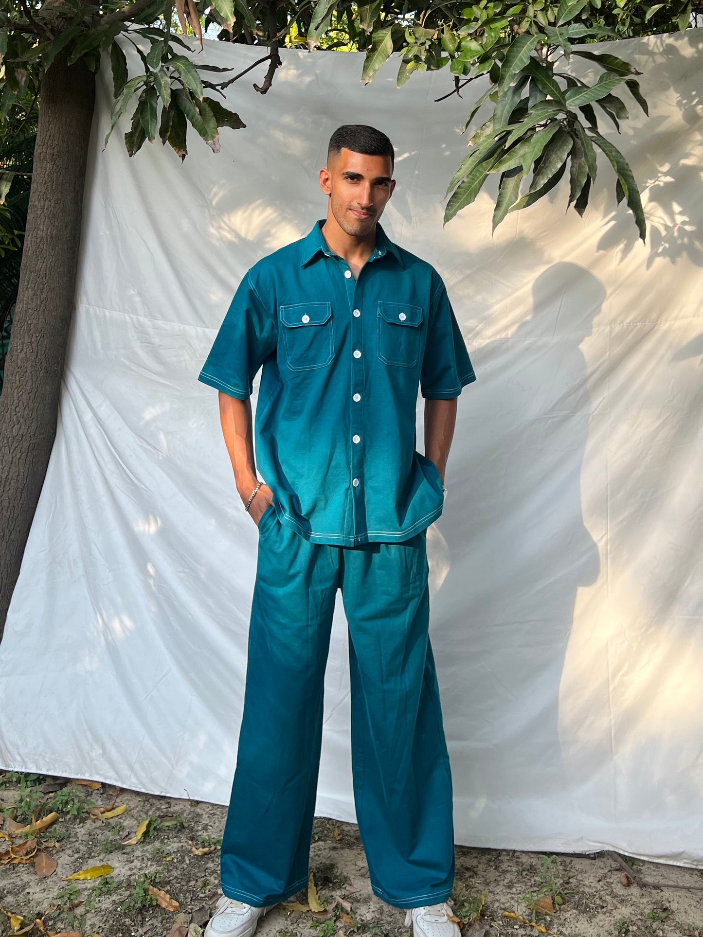 French Terry Men's Shirt Co-ord Teal Blue