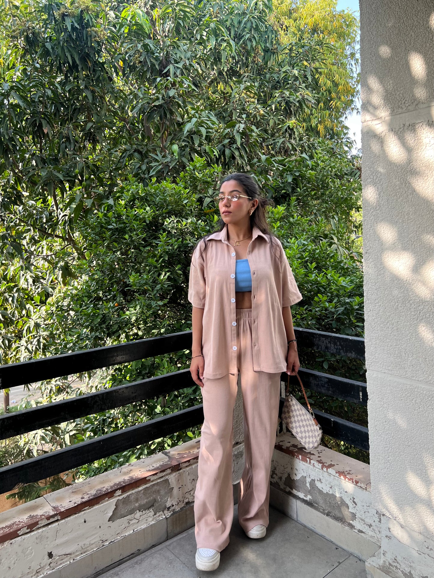 Beige RIB Women's Shirt Co-ord