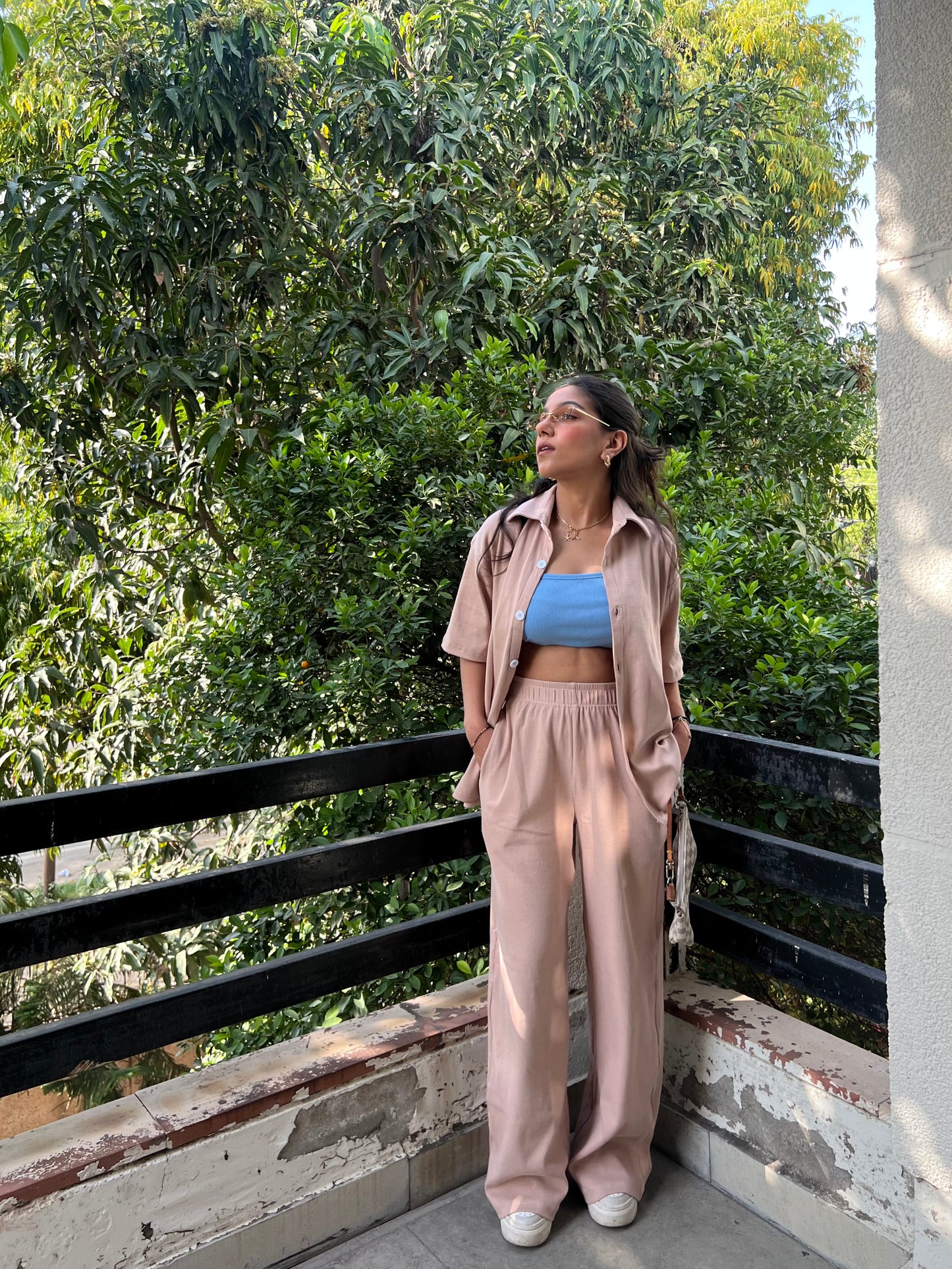 Beige RIB Women's Shirt Co-ord