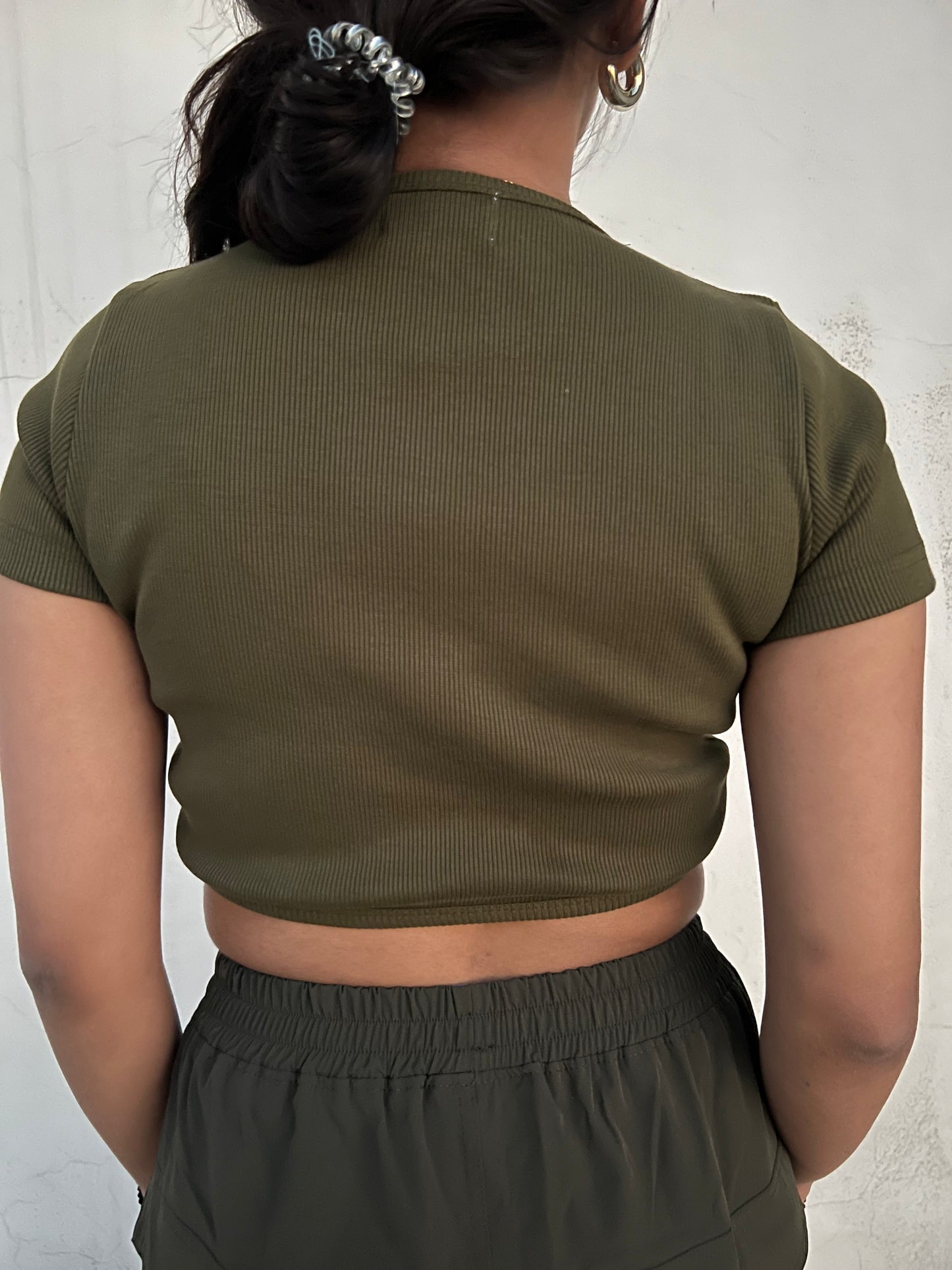 Olive Green Parachute Cargo Crop Co-ord