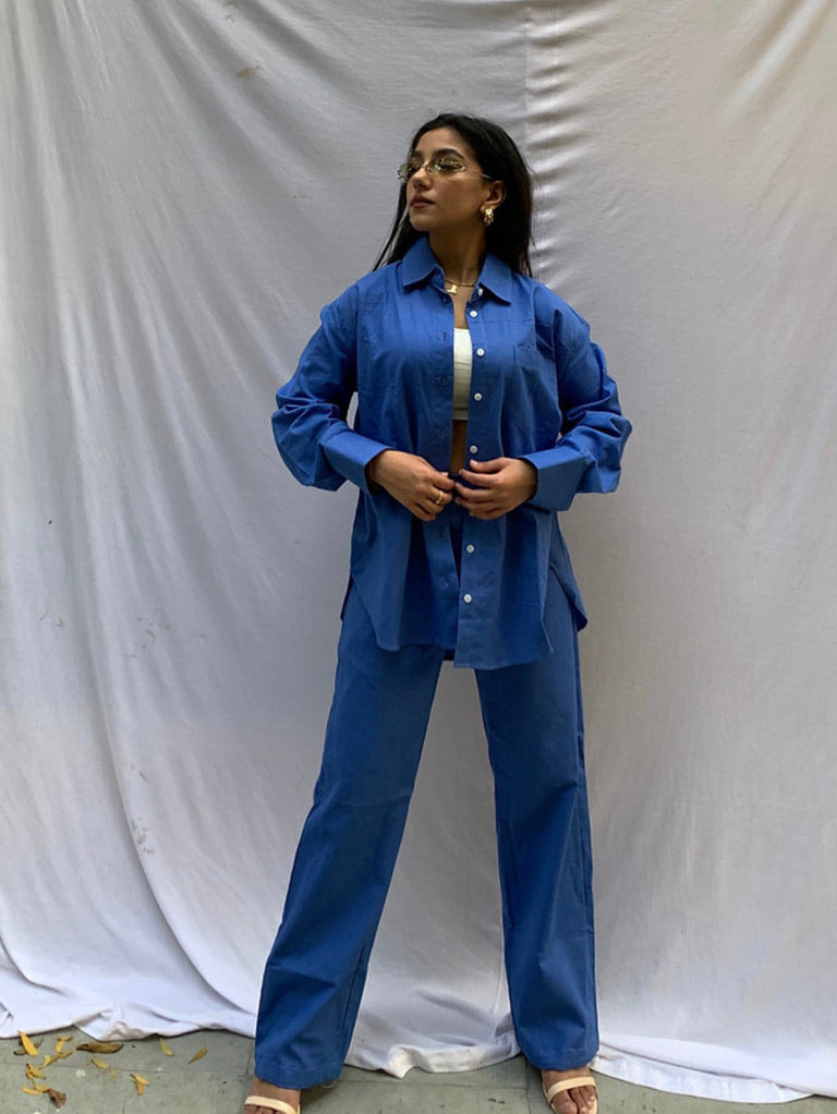 Mid Night Blue Linen Shirt Co-ord