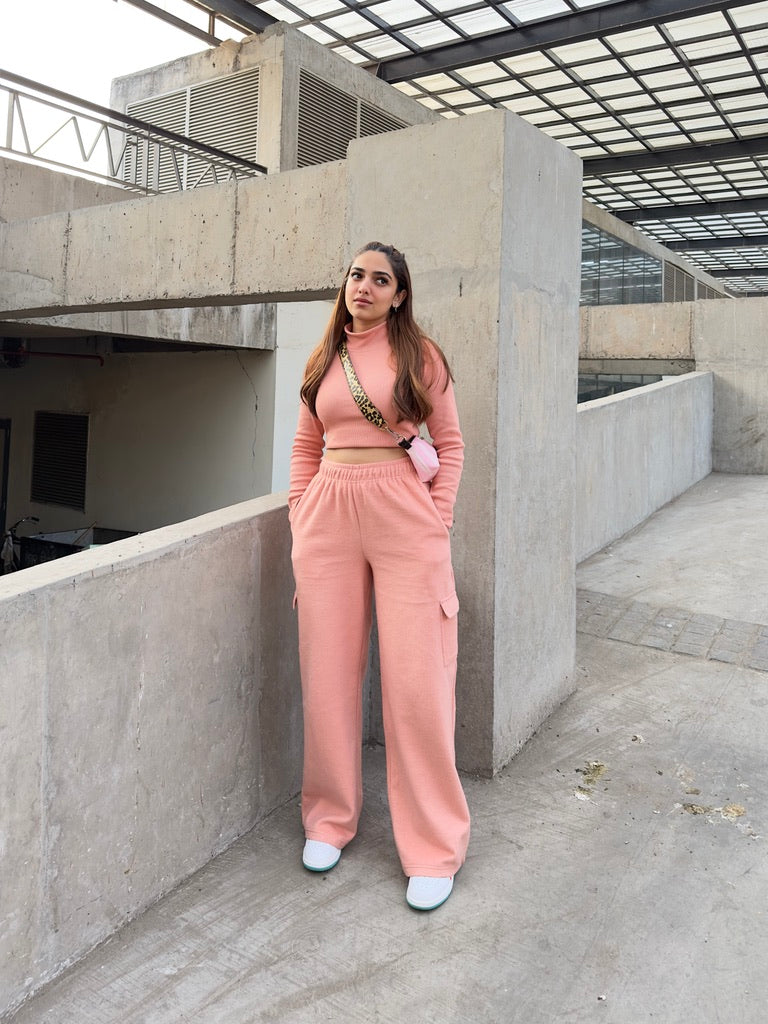 Cotton Fleece Cargo Peach Co-ord