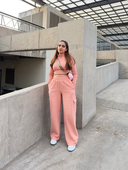 Cotton Fleece Cargo Peach Co-ord