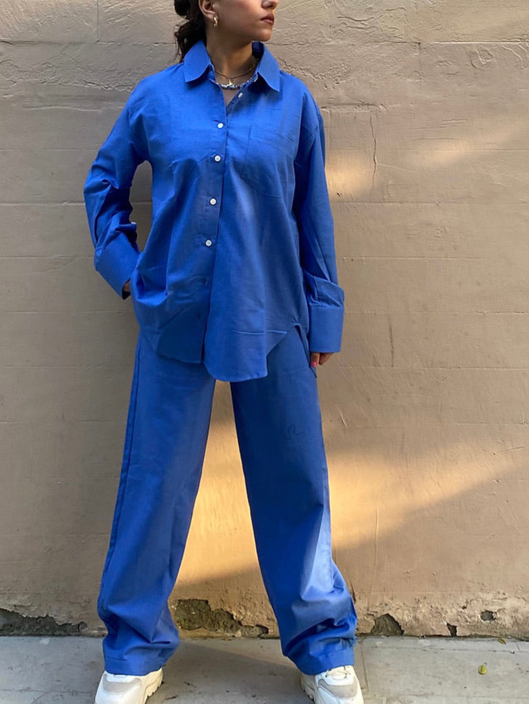 Mid Night Blue Linen Shirt Co-ord