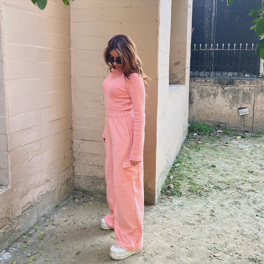 Cotton Fleece Cargo Peach Co-ord