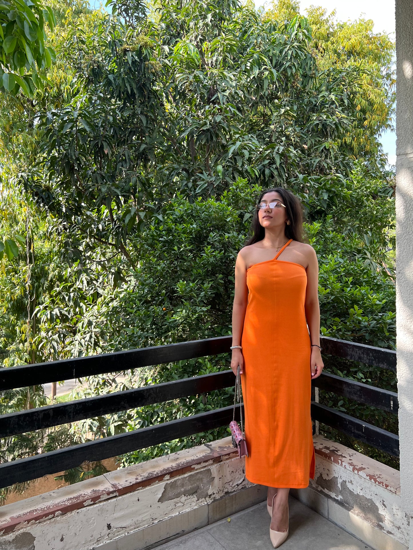 Orange one shoulder RIB dress