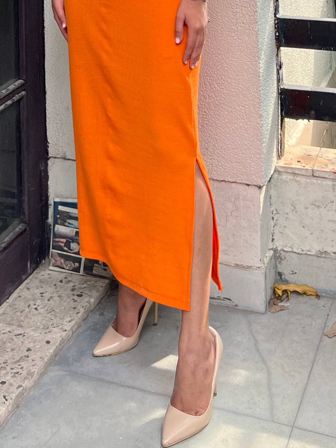 Orange one shoulder RIB dress