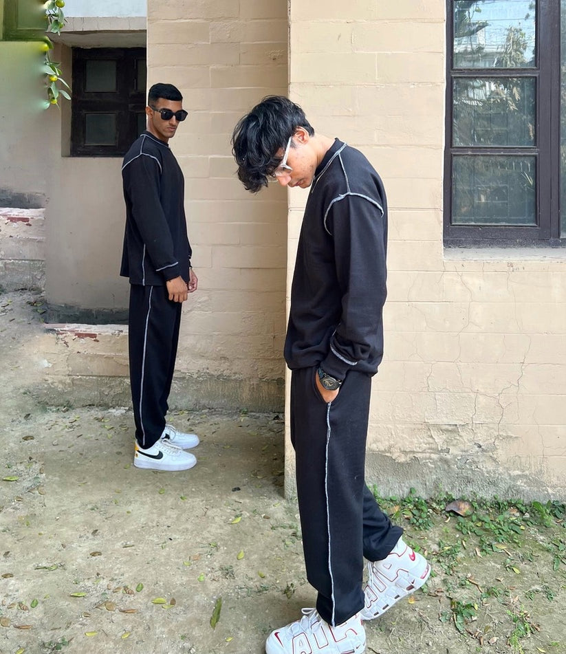 Cotton Fleece Unisex Contrast Stitch Coord Obleka.in