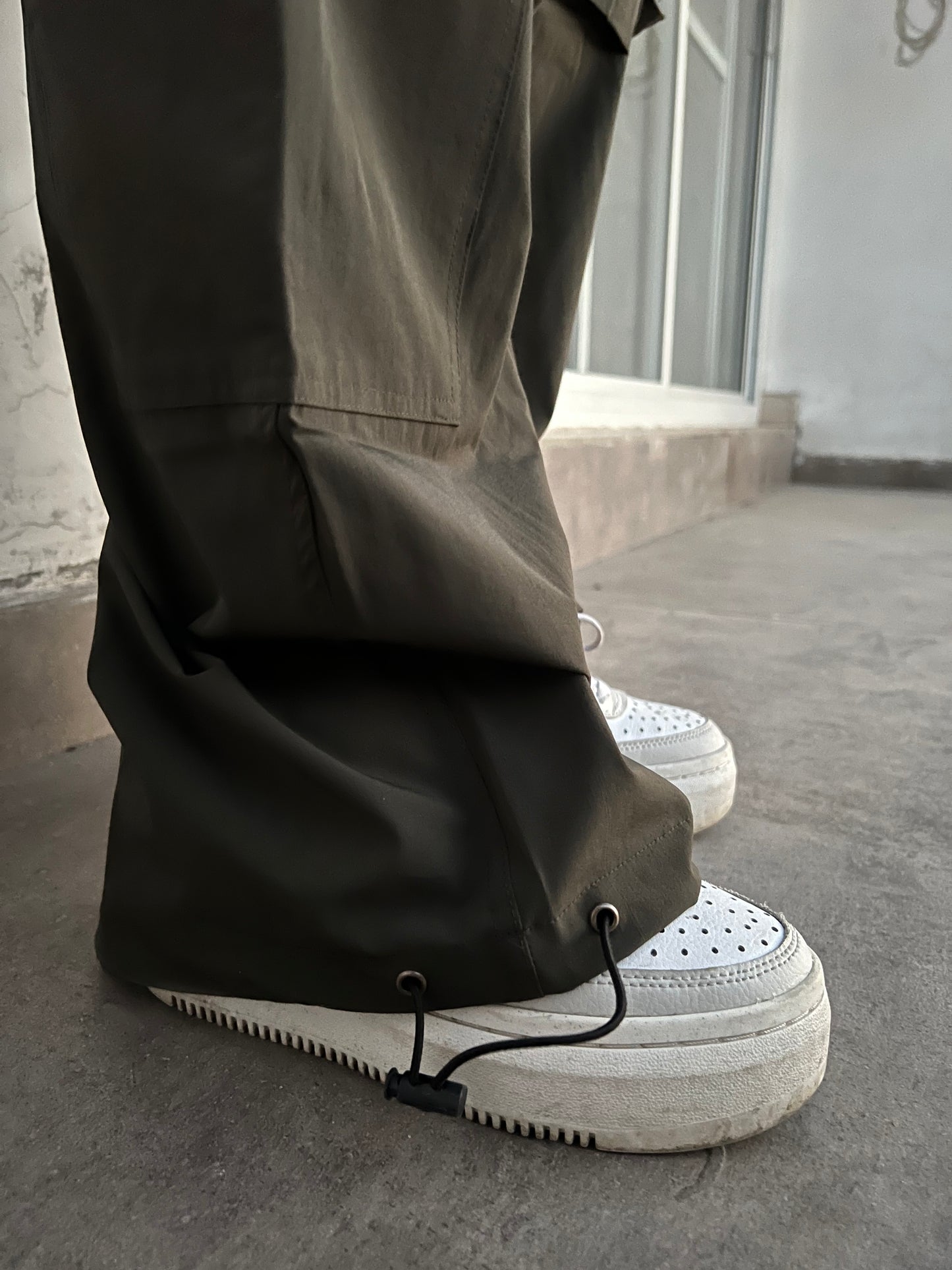 Olive Green Parachute Cargo Crop Co-ord