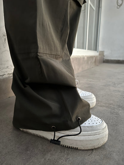 Olive Green Parachute Cargo Crop Co-ord