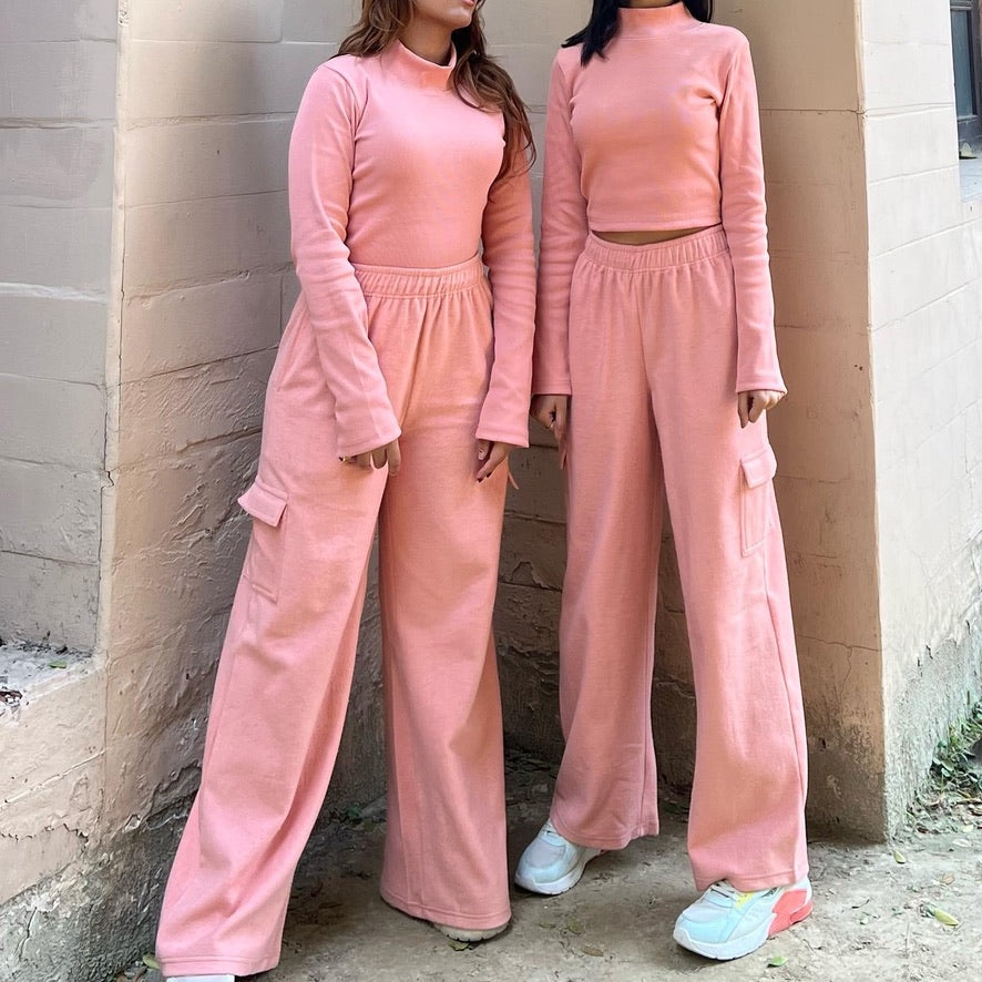 Cotton Fleece Cargo Peach Co-ord