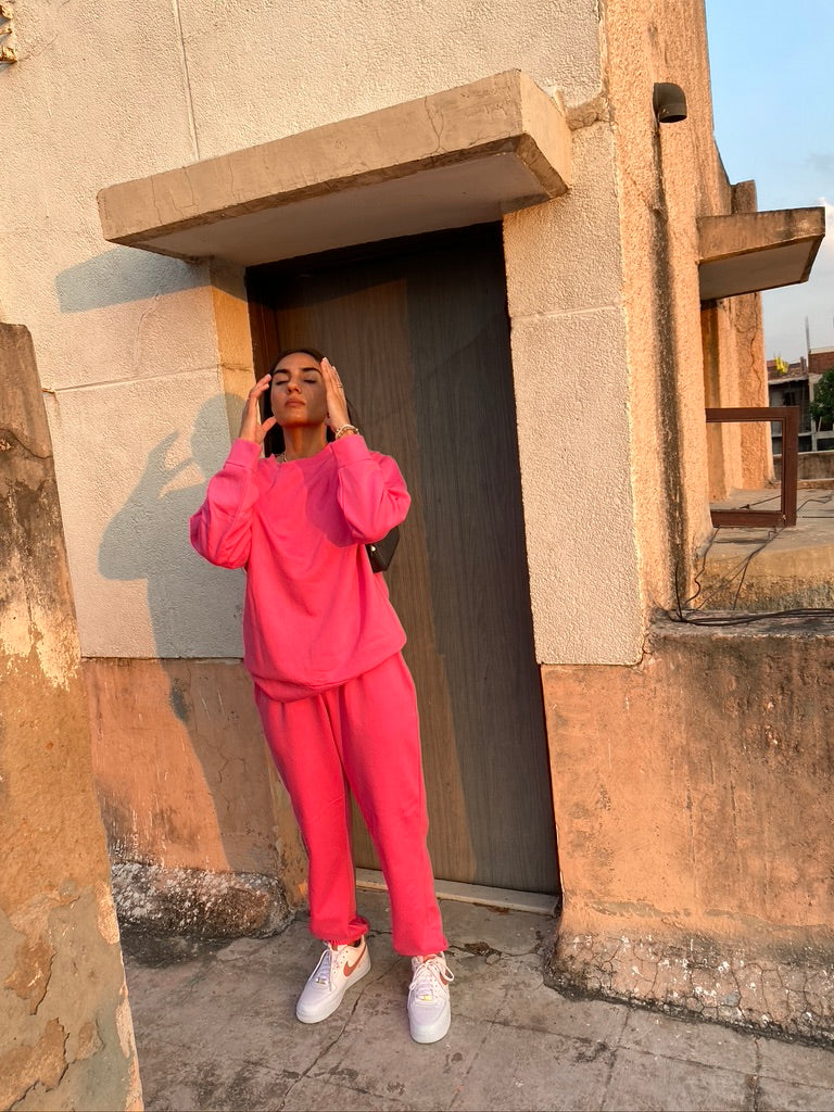 Cotton Fleece Raspberry Unisex Co-ord