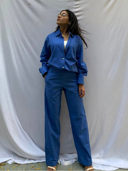 Mid Night Blue Linen Shirt Co-ord