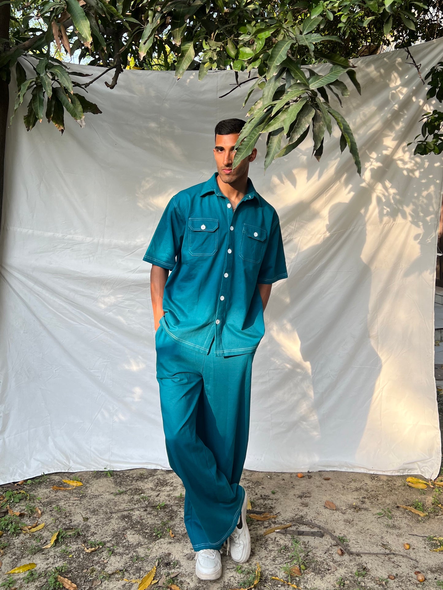 French Terry Men's Shirt Co-ord Teal Blue
