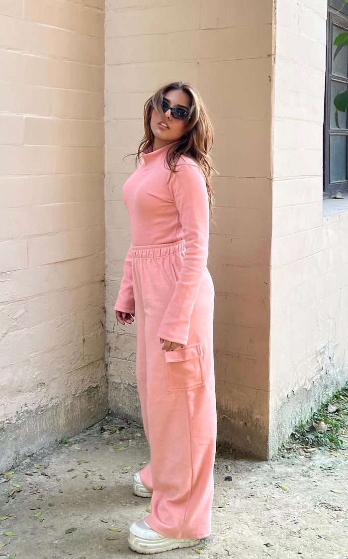 Cotton Fleece Cargo Peach Co-ord