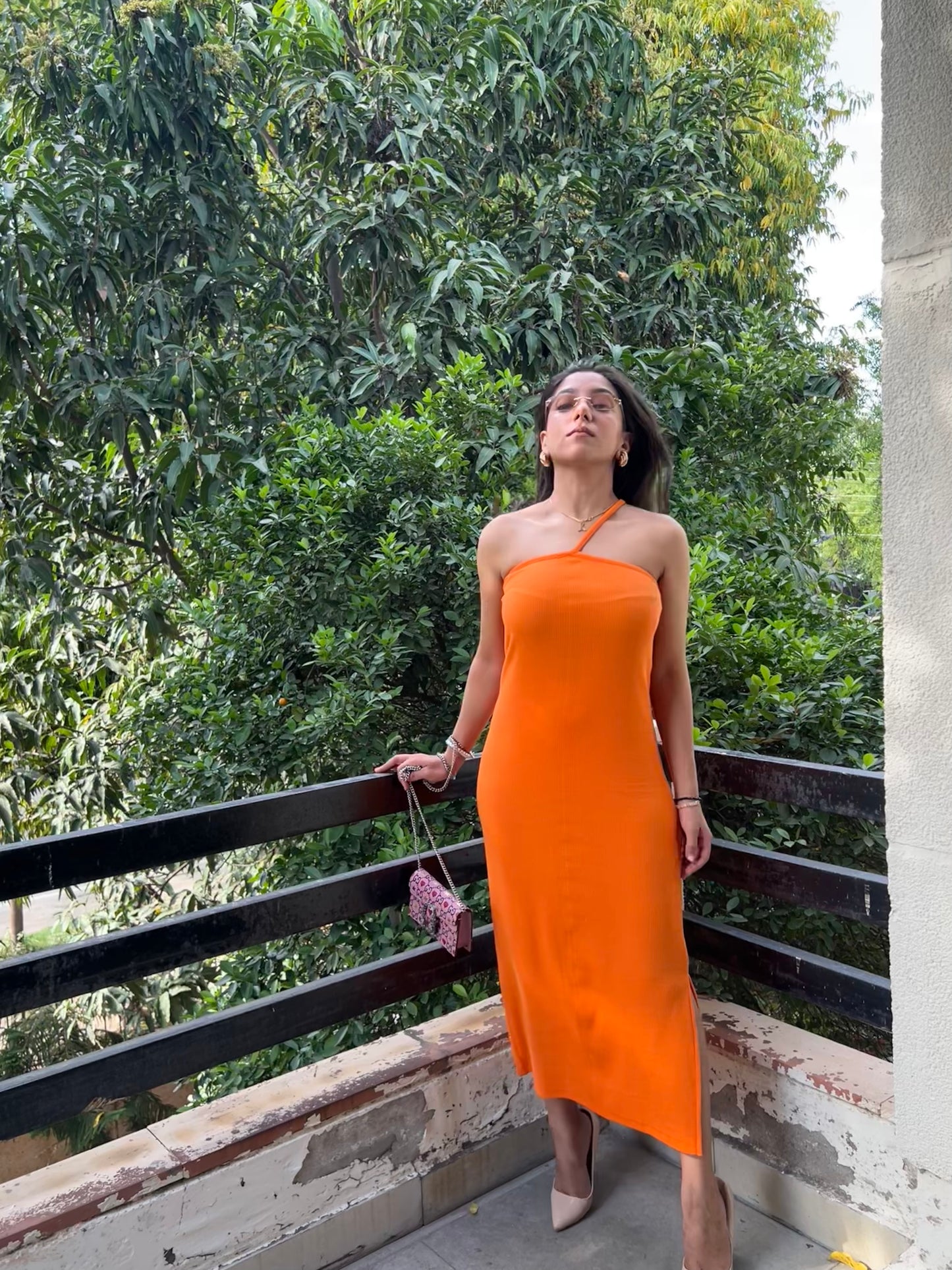 Orange one shoulder RIB dress
