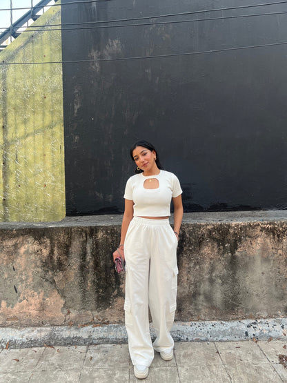 Cream French Terry Cargo Set