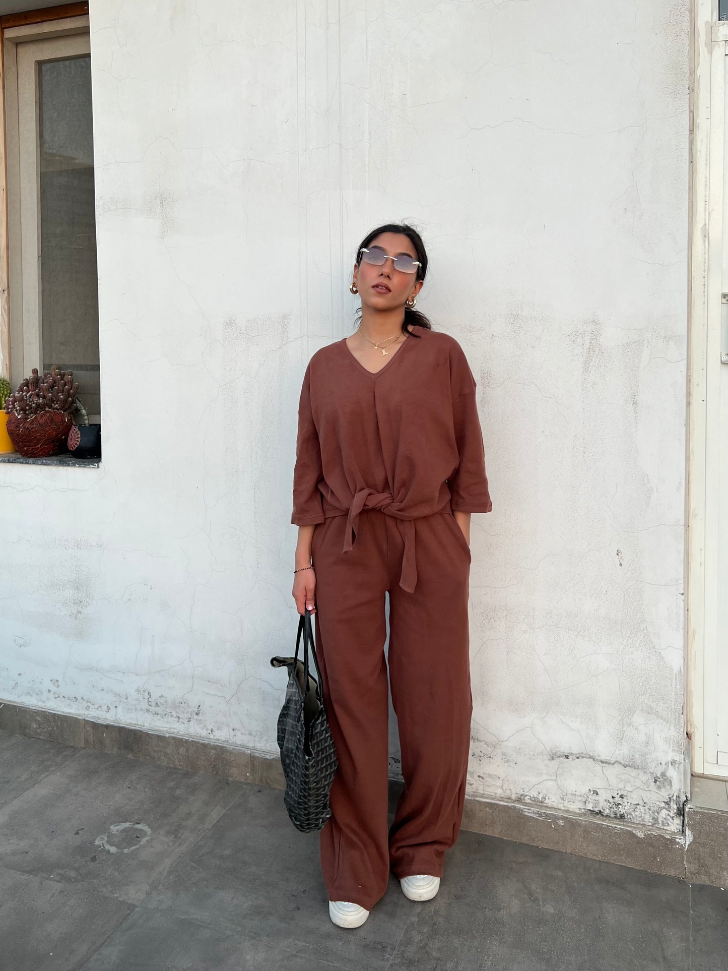 RIB Brown Tie Knot Co-ord