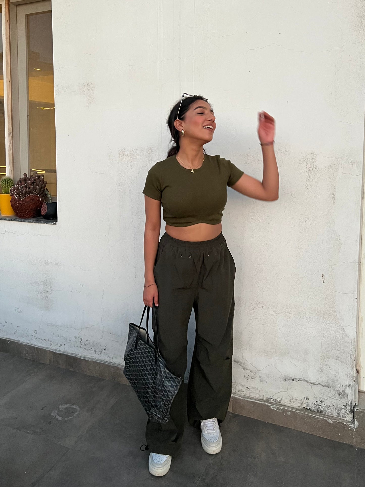 Olive Green Parachute Cargo Crop Co-ord